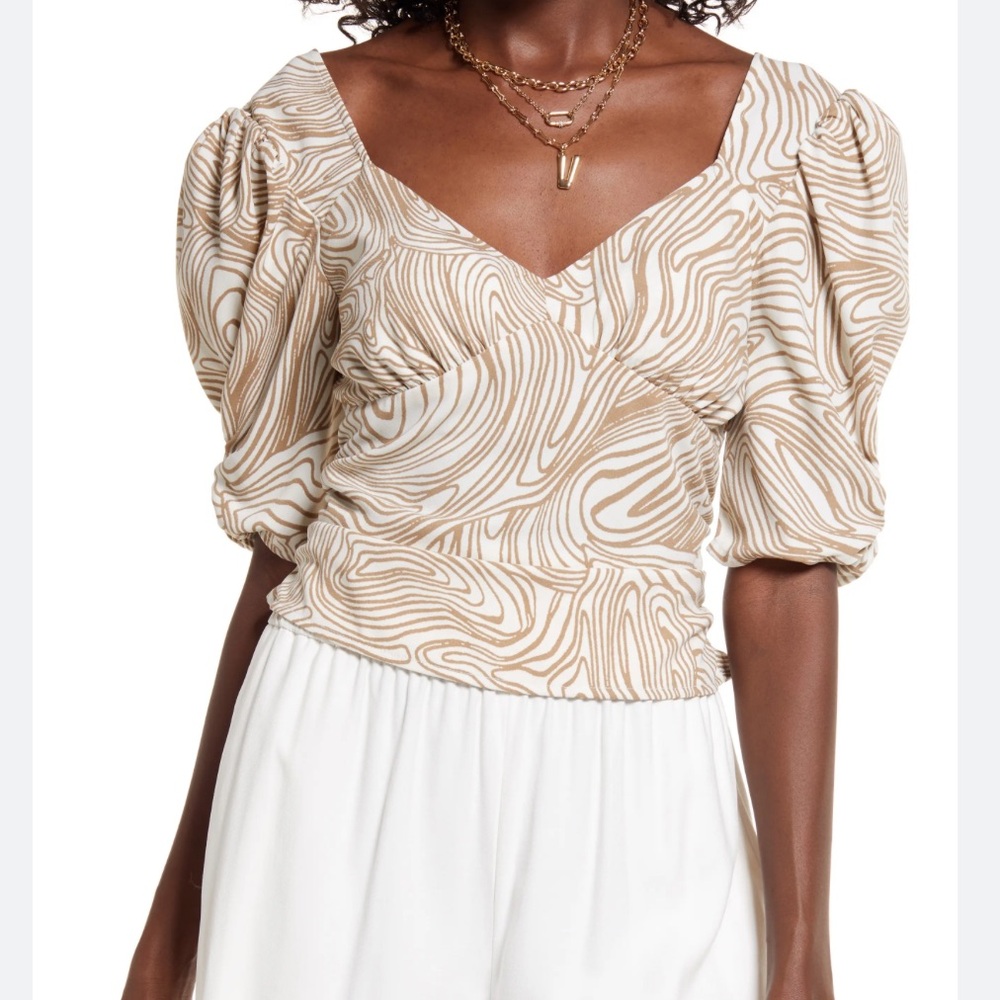 Open Edit Puff Sleeve Line Pattern Top - image 1